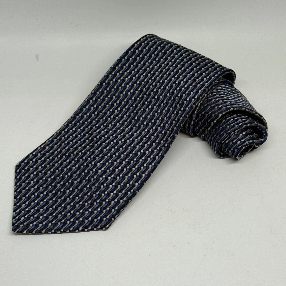 Piatelli Uomo Silk‎ Necktie Blue Tan Geometric Pattern Mens